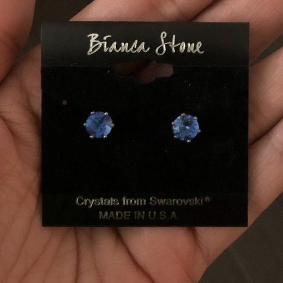 Sapphire Swarovski Elements crystal stud earrings - Picture 2 of 2